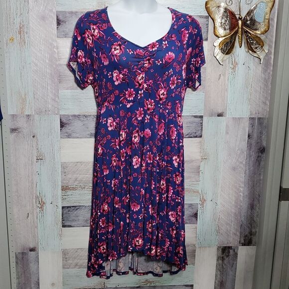 Torrid Super Soft Knit Sz 1 1X Blue Pink Floral Stretch High Low Summer Dress - Picture 1 of 8